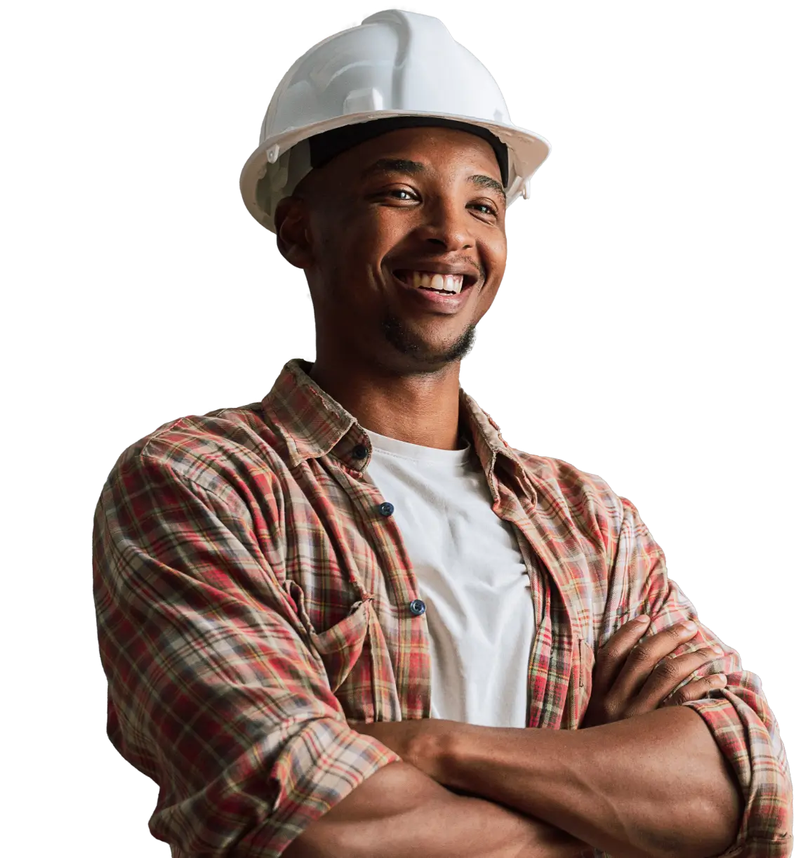 Smiling Artisan in a White Hard Hat